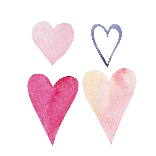 Foto bild mit aquarellherzen handgezeichnet illustration für den valentinstag postkarte für den valentinstag bild von liebessymbolen in aquarellen in rosa, rot und blau gezeichnet