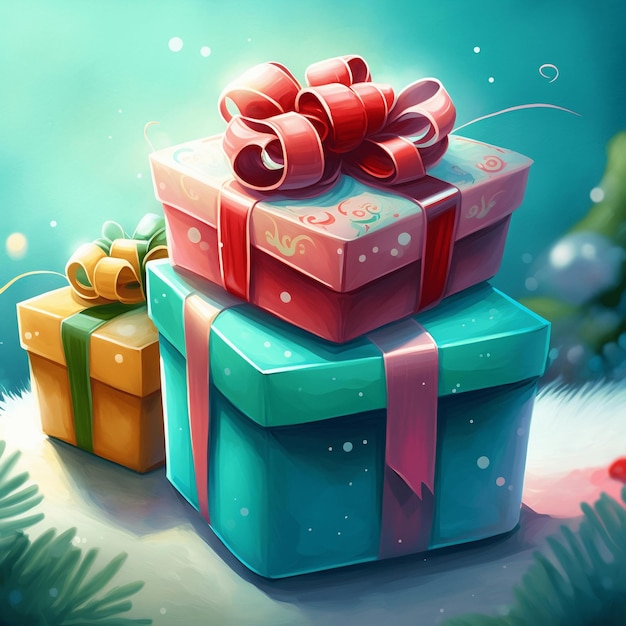 Bild mit drei Geschenkartikeln mit einem bezaubernden, fröhlichen Hintergrund