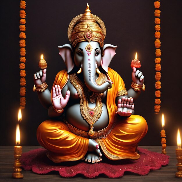 Bild von 3D Ganesha auf dunklem Hintergrund für Diwali