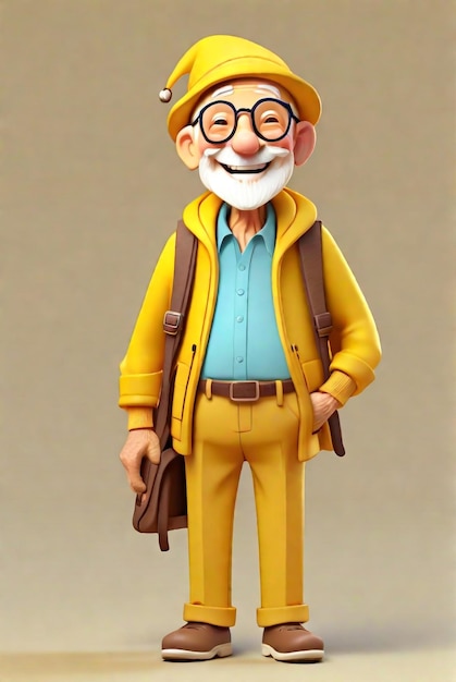 Bild von 3D-Lächeln des alten Mannes Charakter-Illustration isoliert auf Farb-Hintergrund