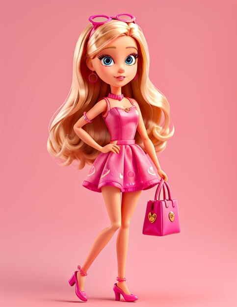 Bild von Barbie, die ganz rosa mit einem wunderschönen Kleid gekleidet ist