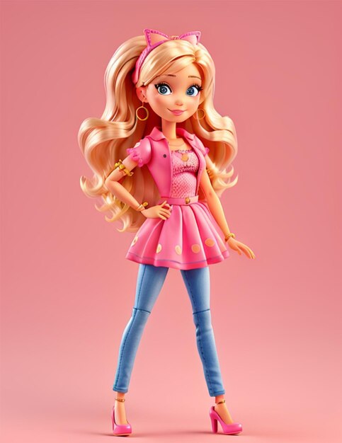 Bild von Barbie, die ganz rosa mit einem wunderschönen Kleid gekleidet ist