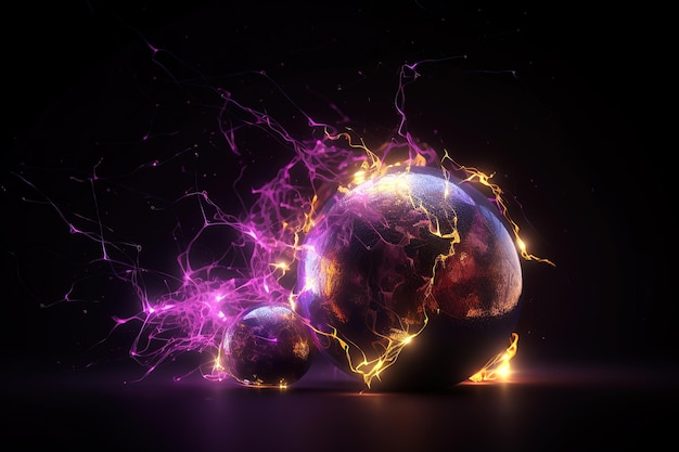 Bild von Blitzen, die einen Ball bilden, der lila und gelb blitzt Generative KI