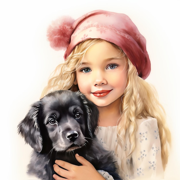 Bild von einem kleinen Mädchen und einem Hund