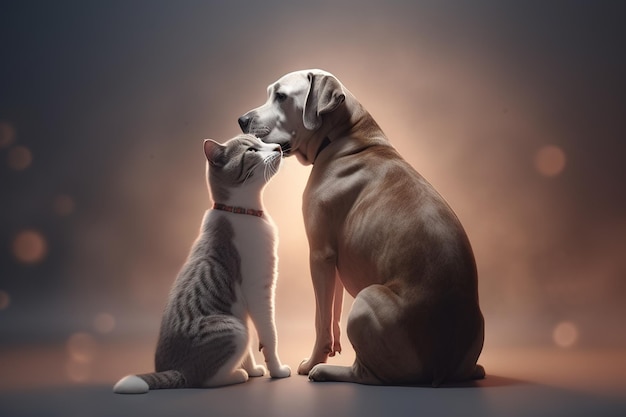 Bild von Hund und Katze zeigen ihre Liebe zueinander Pet Animals Illustration Generative AI