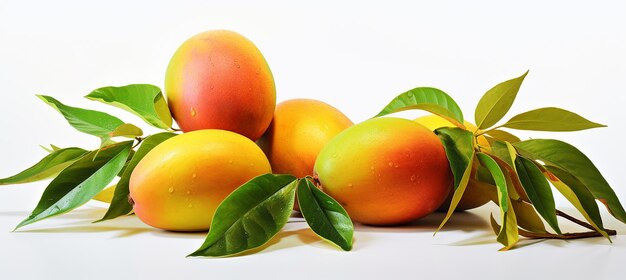 Bild von Mango mit Blättern auf weißem Hintergrund Mango-Werbung