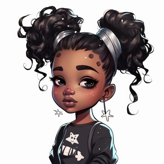 Bild von Messy Bun Black Little Girl Gesicht Cliparts auf weißem Hintergrund