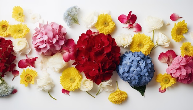 Foto bild von oben der blumenkomposition verschiedener blumen als hintergrund für besondere anlässe