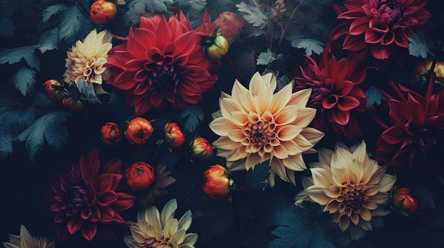 Bild von sehr realistischen Blumen verschiedener Art ohne Blatt, blasser, farbenfroher Farbstil, minimaler Hintergrund für Telefon- oder Desktop-Hintergrundbilder