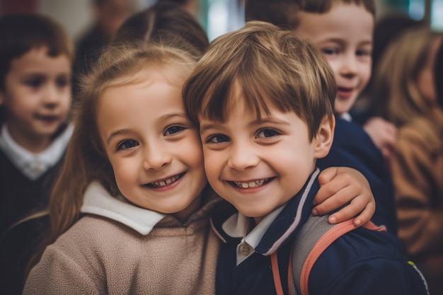 Bild von umarmenden Kindern in der Schule