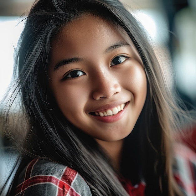 Bildung für asiatische Mädchen Ein glückliches, schönes asiatisches Mädchen lächelt