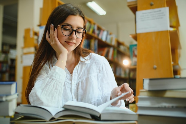 Bildung High School University Learning und People-Konzept Lächelndes Studentenmädchen-Lesebuch