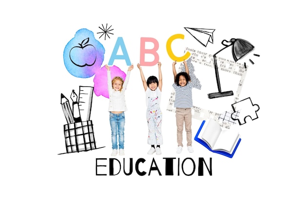 Bildung Wort png Kinder mit Alphabeten Remix transparenter Hintergrund