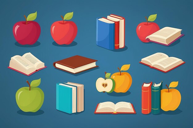 Bildungs-Ikonen Buch mit Apfel 6 Farben Einfache Vektor-Ikonensatz enthalten