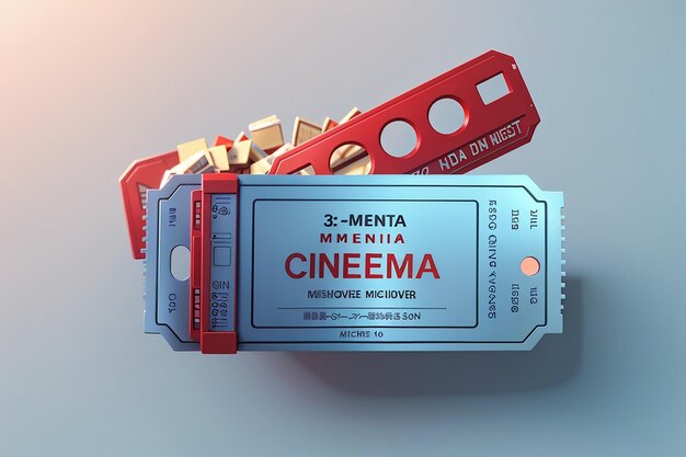 Foto bilhete de cinema 3d com cinema mínimo ícone de reprodução de teatro pronto para assistir filme no teatro filme de mídia para entretenimento serviço de reserva de ingressos ícone de cupom de cinema vetor 3d render ilustração