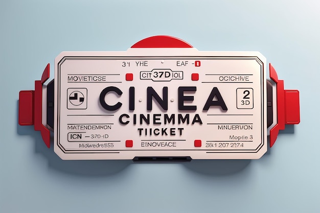 Foto bilhete de cinema 3d com cinema mínimo ícone de reprodução de teatro pronto para assistir filme no teatro filme de mídia para entretenimento serviço de reserva de ingressos ícone de cupom de cinema vetor 3d render ilustração