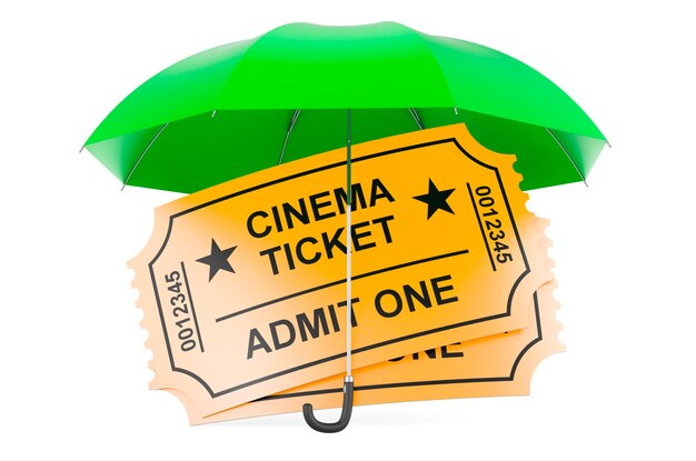 Bilhetes de cinema sob renderização 3D guarda-chuva