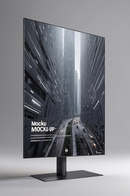 Foto billboard-mockup auf grauem plain-hintergrund mit perspective generative ai