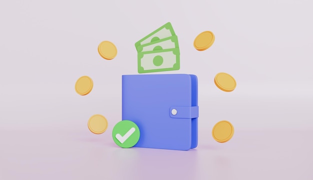 Billetera con monedas y billetes Fondo de pensiones dinero ahorro inversión concepto de pago