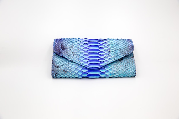 Billetero mujer Trendy natural clásico piel de pitón serpiente azul