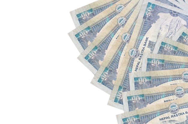 Billetes de 50 rupias nepalesas se encuentra aislado. Antecedentes conceptuales de la vida rica. Gran cantidad de riqueza en moneda nacional