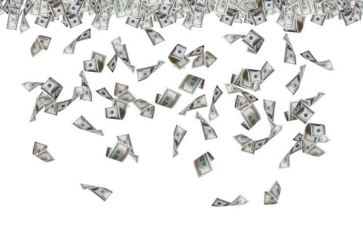 Los billetes de dólar volando y lloviendo