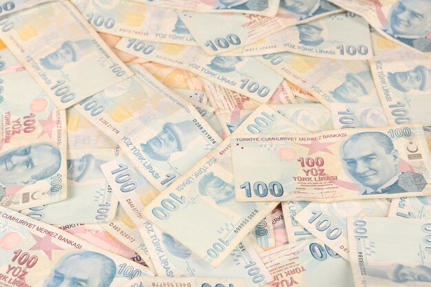 Foto billetes de lira turca moneda turca