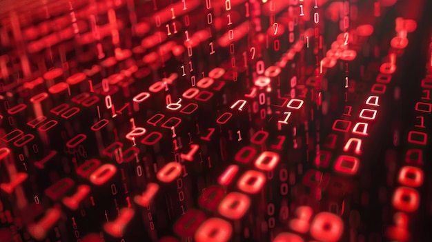 Binärcode-Hintergrund mit roten Akzenten Computer-Malware-Konzept