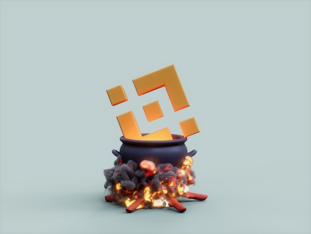 Binance Caldero Fuego Cocinero Crypto Moneda Ilustración 3D Render