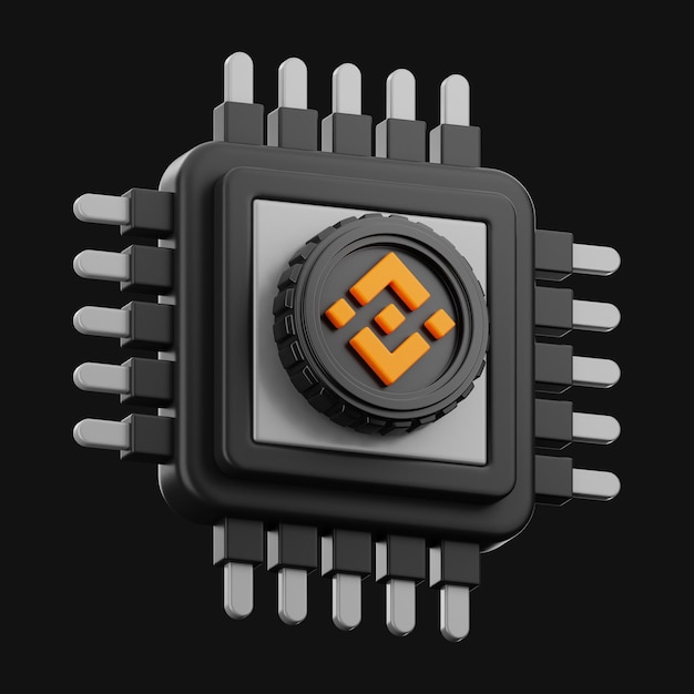 Binance-Finanz-Blockchain-Technologie digitales Chip-Symbol 3D-Rendering auf isoliertem Hintergrund