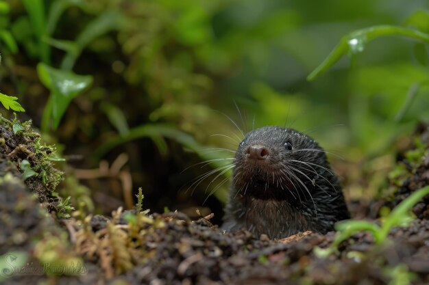 Foto binturong mirando desde su guarida rodeado de follaje natural