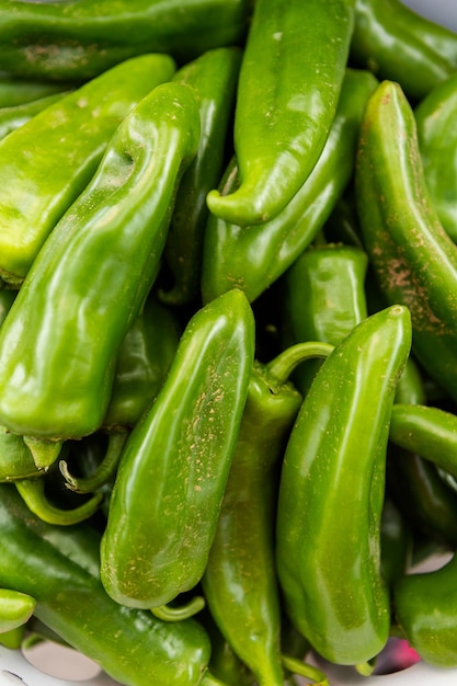 Bio-Chilischoten auf dem lokalen Bauernmarkt.