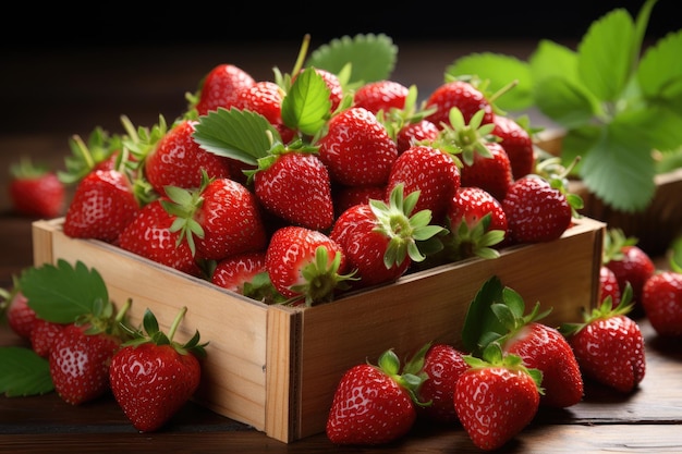 Bio-Erdbeeren in einer Holzkiste Generative KI