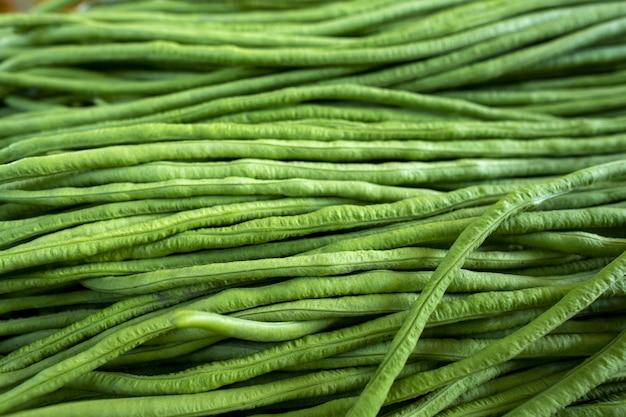 Bio grüne Yardlong Bohnen in Nahaufnahme.