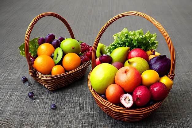 Bio-Obstkorb, gesunde Ernährung, frische Vielfalt, Fitness-Abendessen, KI-generiert