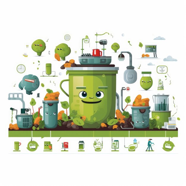 Bio Waste to Good Transformando la basura en adorables personajes 2D Una infografía para PowerPoint