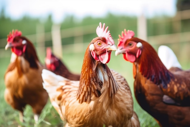Biobauernhof mit glücklichen Hühnern Hühnerporträt