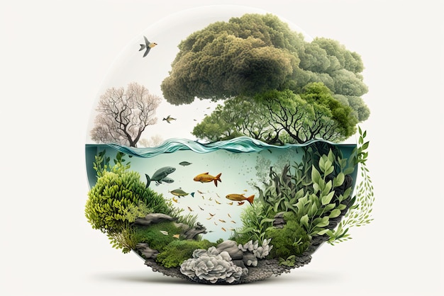 Biodiversidade Ecosistema Ecologia e vida biológica ameaçada Como proteger o ecossistema e a biodiversidade Ecossistema vital em bolhas transparentes