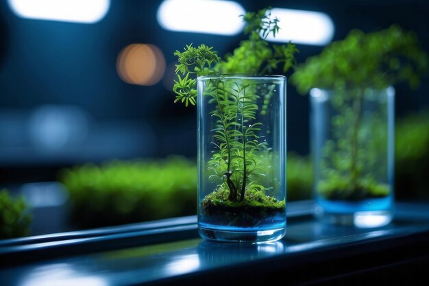 Foto biologia de tubo de ensaio de laboratório plantas geneticamente modificadas planta verde em água