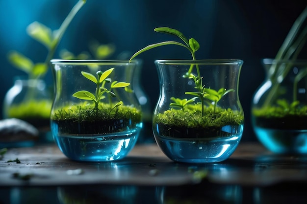 Foto biologia de tubo de ensaio de laboratório plantas geneticamente modificadas planta verde em água