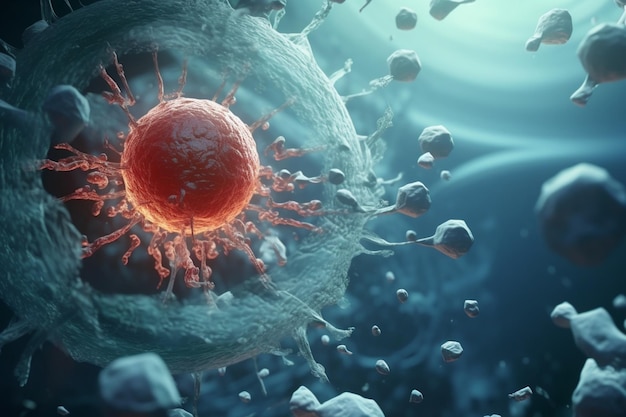 La biología microscópica revela una célula humana con un tumor canceroso