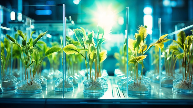 Foto biologisch veränderte pflanzen im labor, die gegen dürre und schädlinge resistent sind
