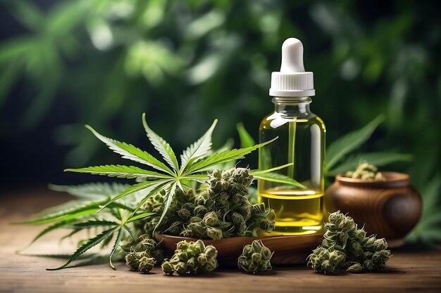 Biologische Produkte aus medizinischem Cannabis und CBD-Öl aus Hanfblättern