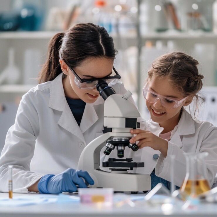 Biólogo que trabaja con equipos de laboratorio y vidrio para el desarrollo