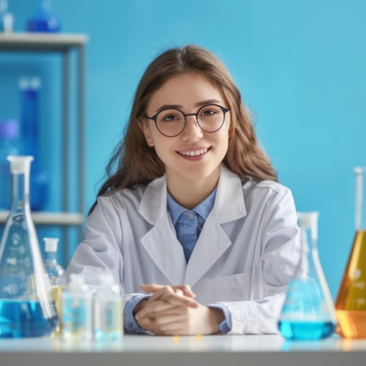 Biólogo que trabaja con equipos de laboratorio y vidrio para el desarrollo