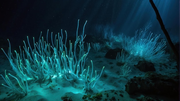 Bioluminescência vida marinha cena subaquática