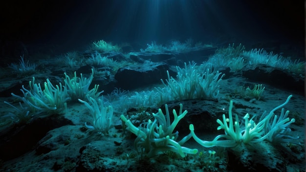 Foto bioluminescência vida marinha cena subaquática