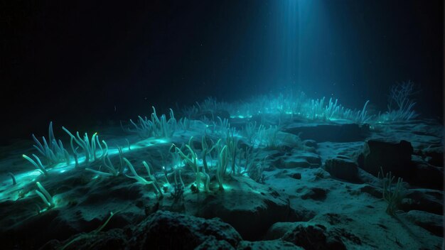 Foto bioluminescência vida marinha cena subaquática