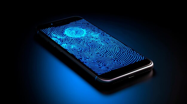 Foto biometrische fingerabdrücke blaue farbe auf dem telefon generative ki-illustrator