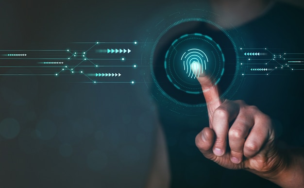 biometrischer Fingerabdruck-Scan bietet Sicherheit Cyber-Schutz Internet-Technologie